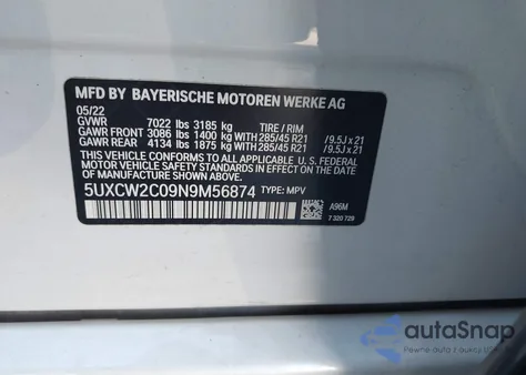2022 BMW X7 xDrive40I from USA, damaged, VIN 5UXCW2C09N9M56874